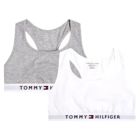 Tommy Hilfiger Girls 2 Pack Racerback Logo Bralette - Mid Grey Heather/White