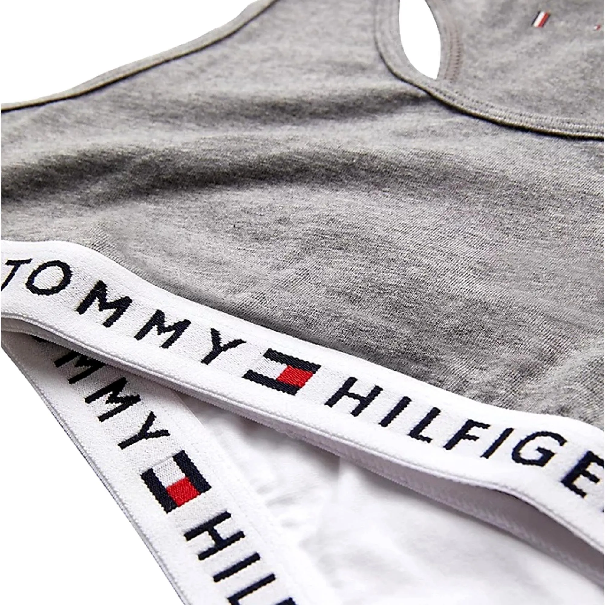 Tommy Hilfiger Girls 2 Pack Racerback Logo Bralette - Mid Grey Heather/White