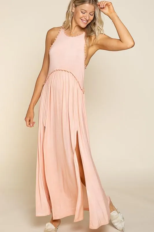 Tulsa Lace Detail Maxi Dress - Powder Peach