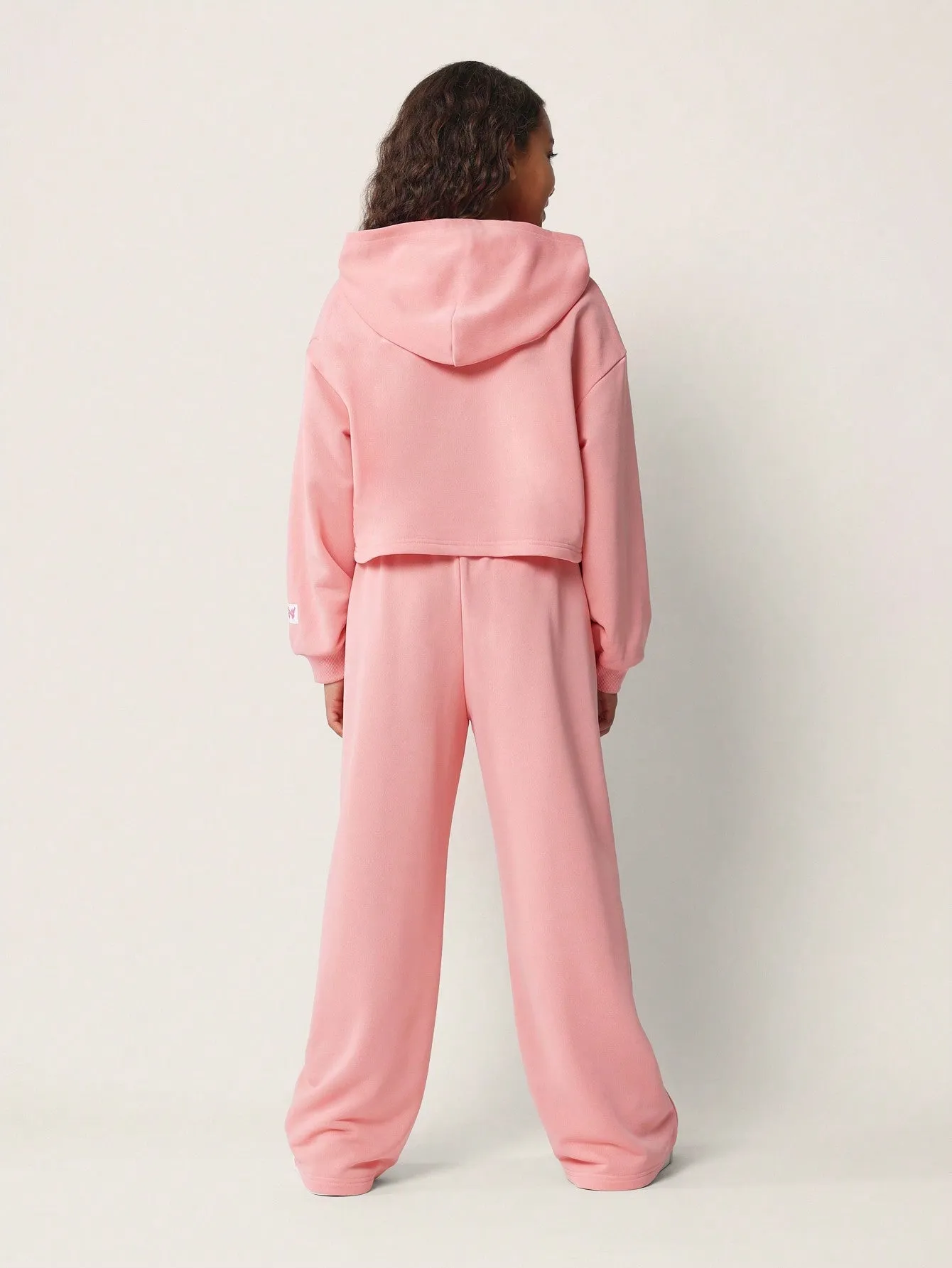 Tween Girls Comfy Crop Fit Overhead Hoodie And Straight Fit Sweatpants With Small Butterfly Embroidery 2 Piece Set