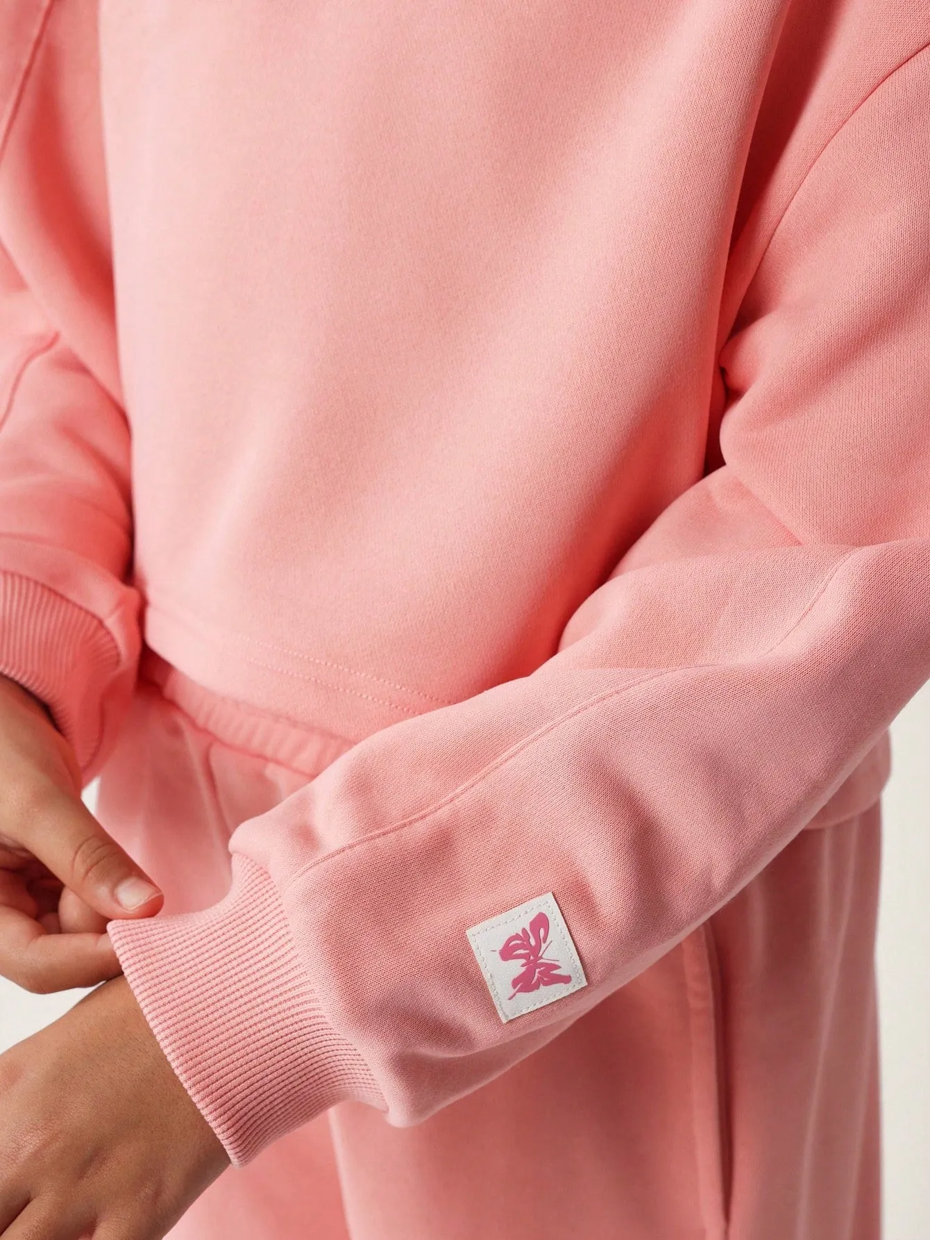 Tween Girls Comfy Crop Fit Overhead Hoodie And Straight Fit Sweatpants With Small Butterfly Embroidery 2 Piece Set