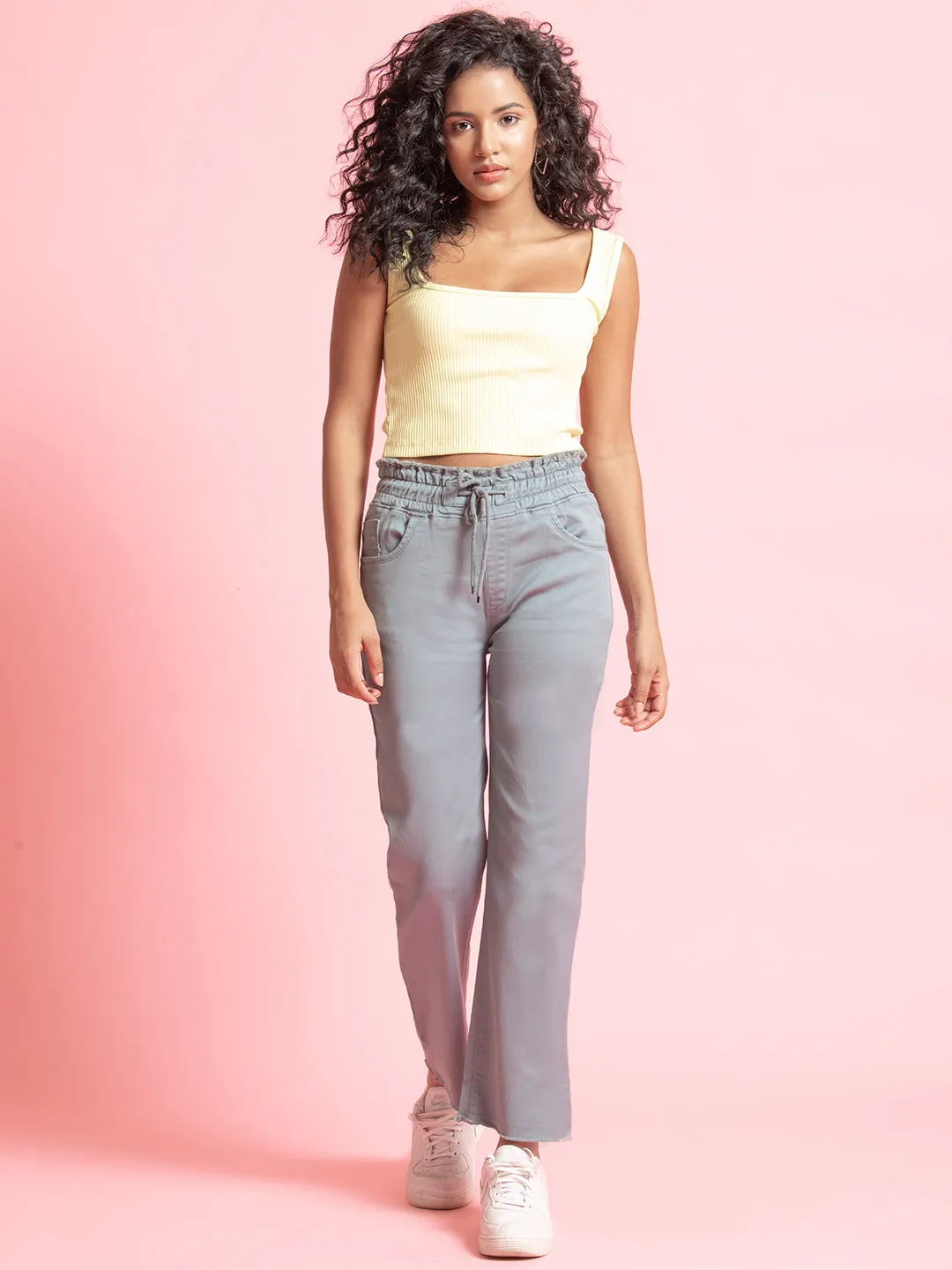 Urban Grey Denim Full-Length Elastic Jeans