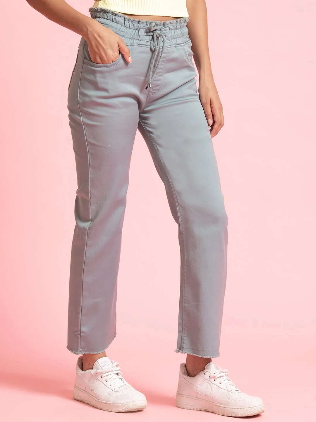 Urban Grey Denim Full-Length Elastic Jeans