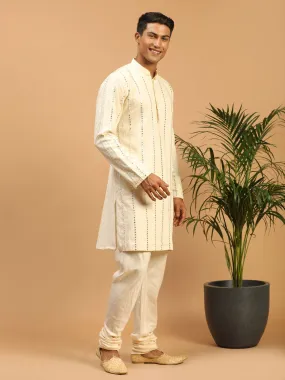Vastramay Cream Mirror Work Kurta Pyjama