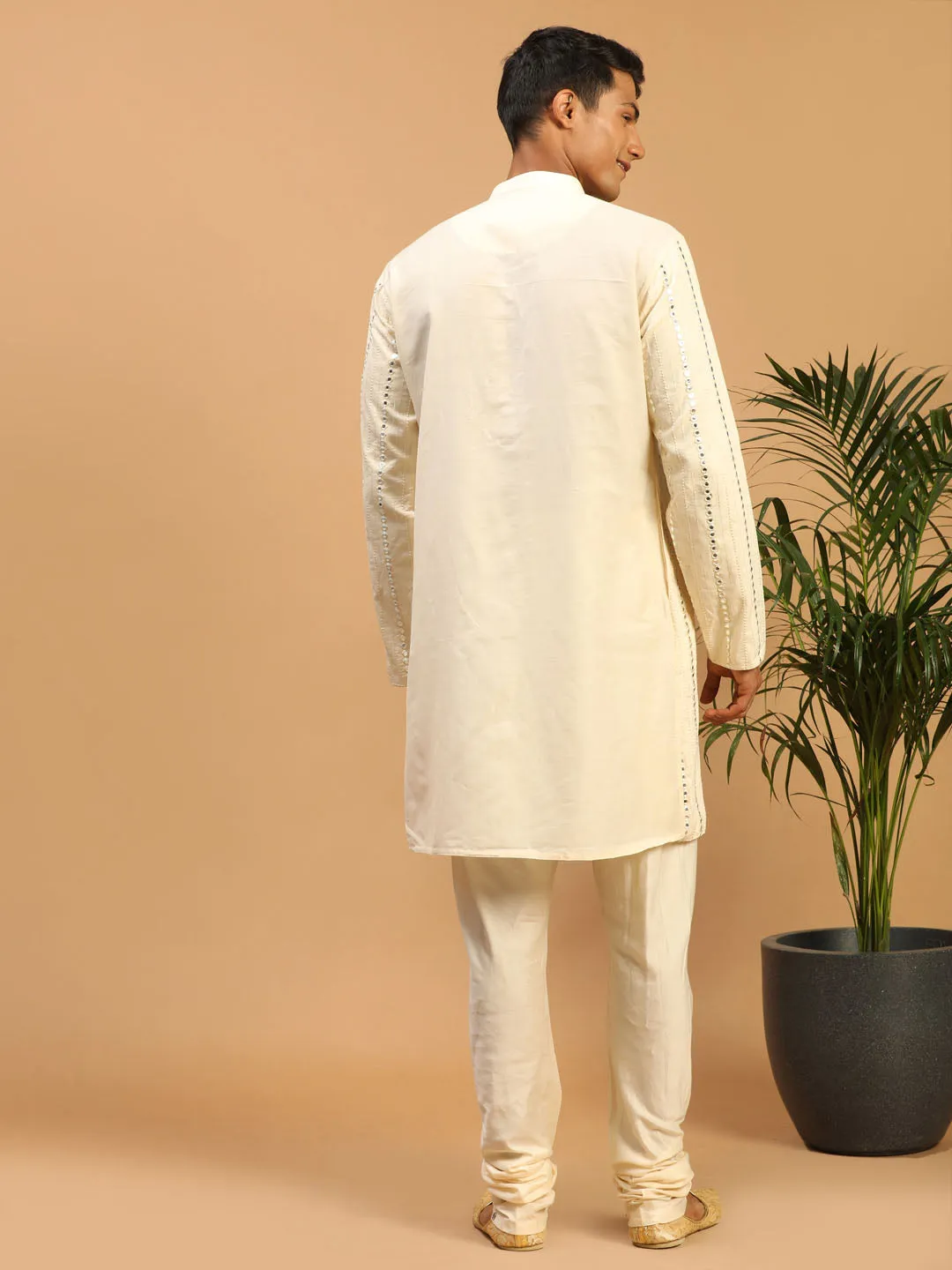 Vastramay Cream Mirror Work Kurta Pyjama