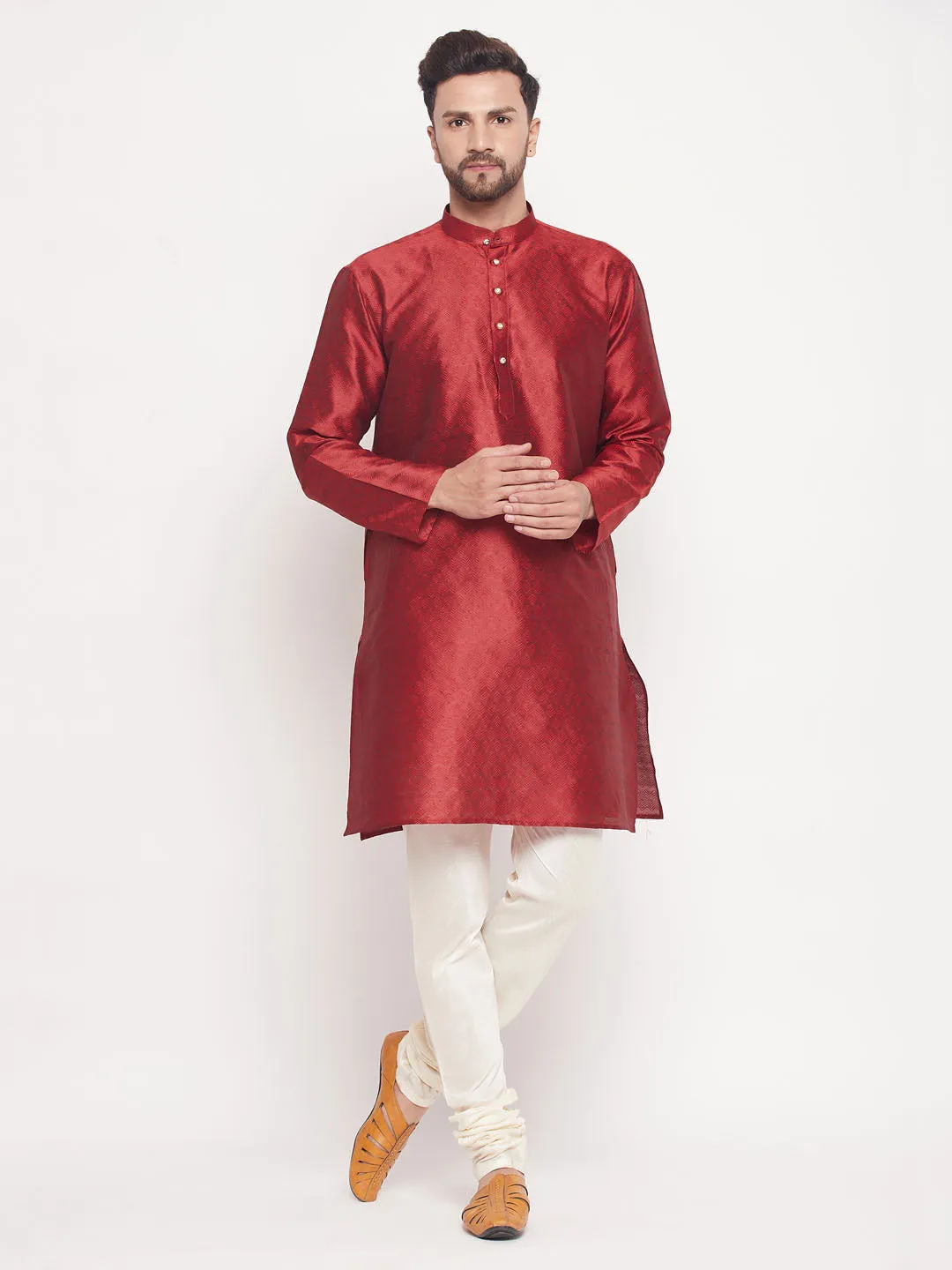 VASTRAMAY Maroon Woven Kurta Set