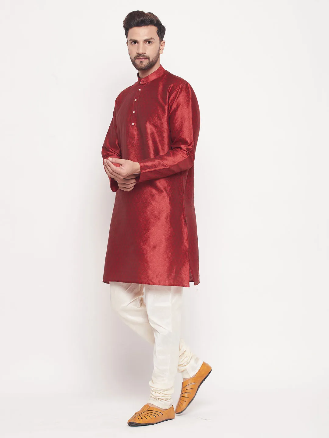 VASTRAMAY Maroon Woven Kurta Set