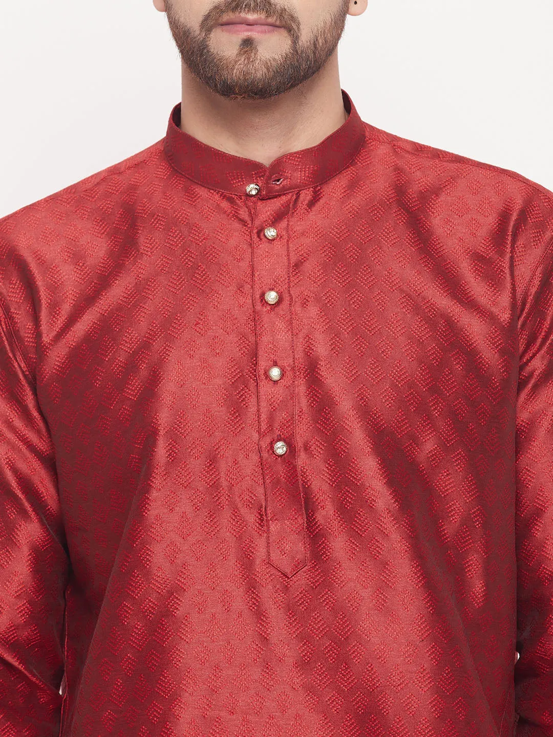 VASTRAMAY Maroon Woven Kurta Set