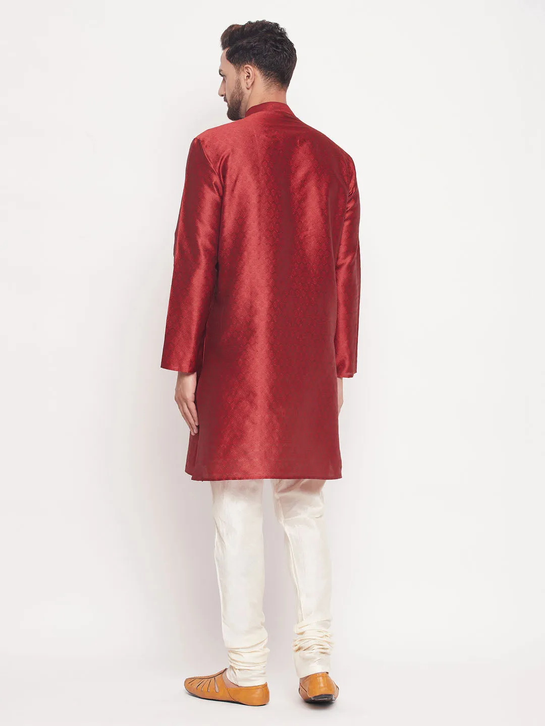 VASTRAMAY Maroon Woven Kurta Set