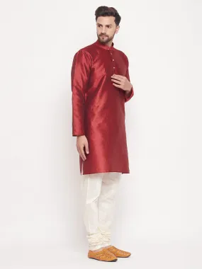 VASTRAMAY Maroon Woven Kurta Set