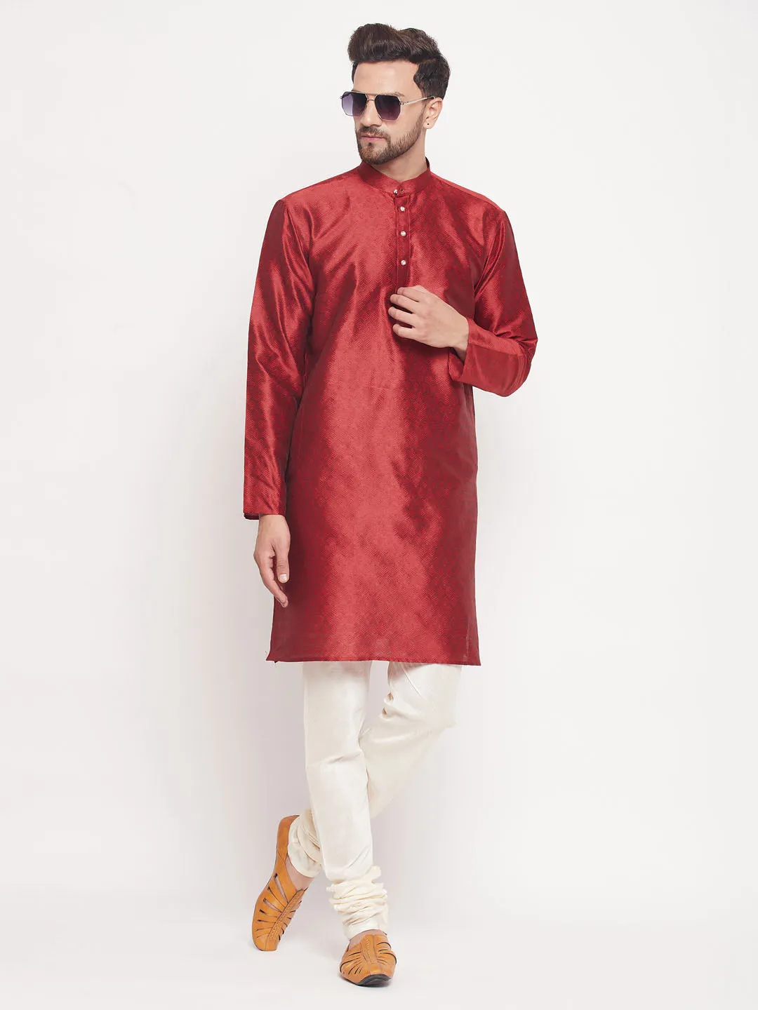 VASTRAMAY Maroon Woven Kurta Set
