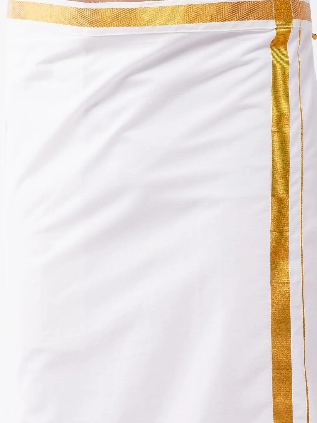 VASTRAMAY Men's Multicolour-Base-Pink And White Silk Blend Shirt And Mundu Set