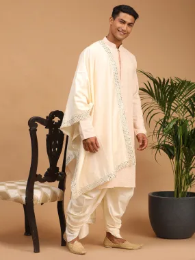 Vastramay Men's Pink Chikankari Kurta Dhoti