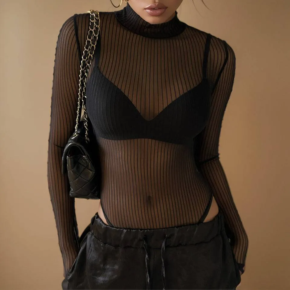 Vertical Stripe Sheer Bodysuit