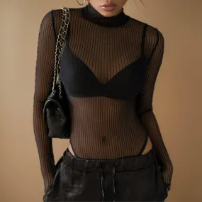 Vertical Stripe Sheer Bodysuit