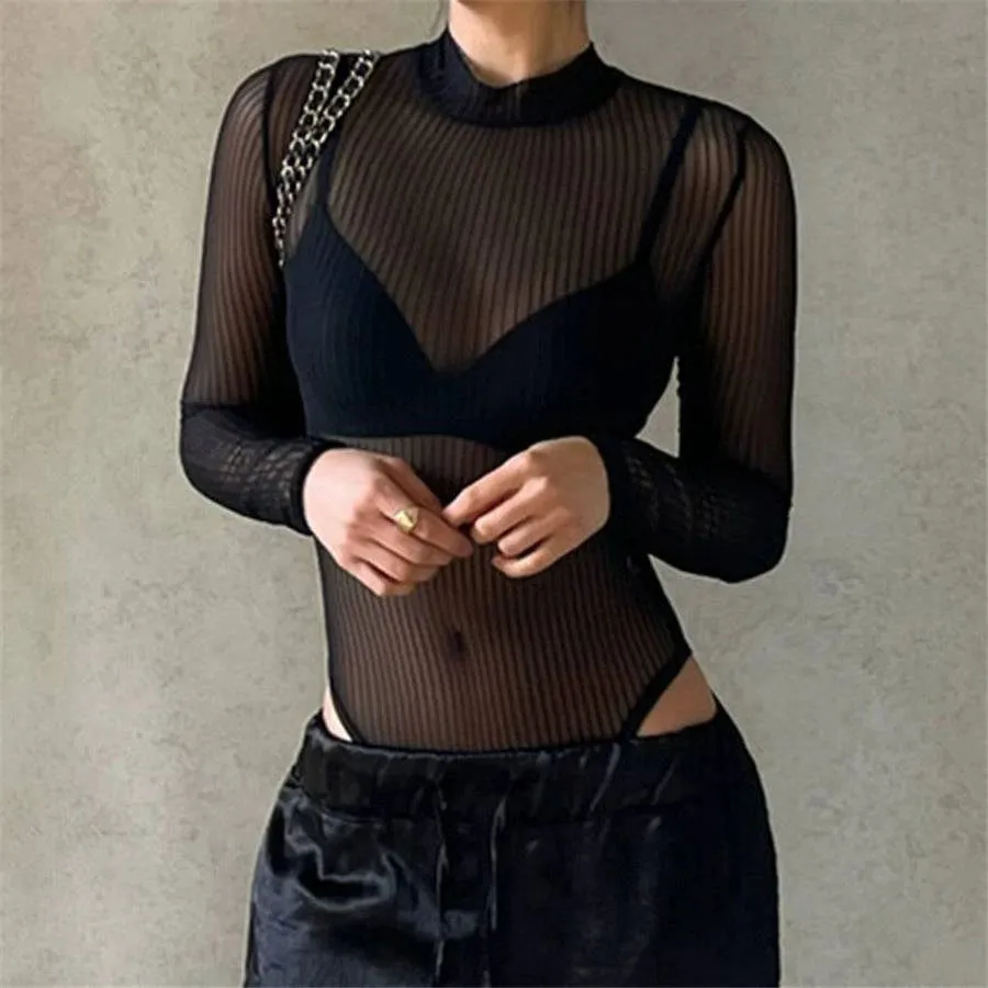 Vertical Stripe Sheer Bodysuit