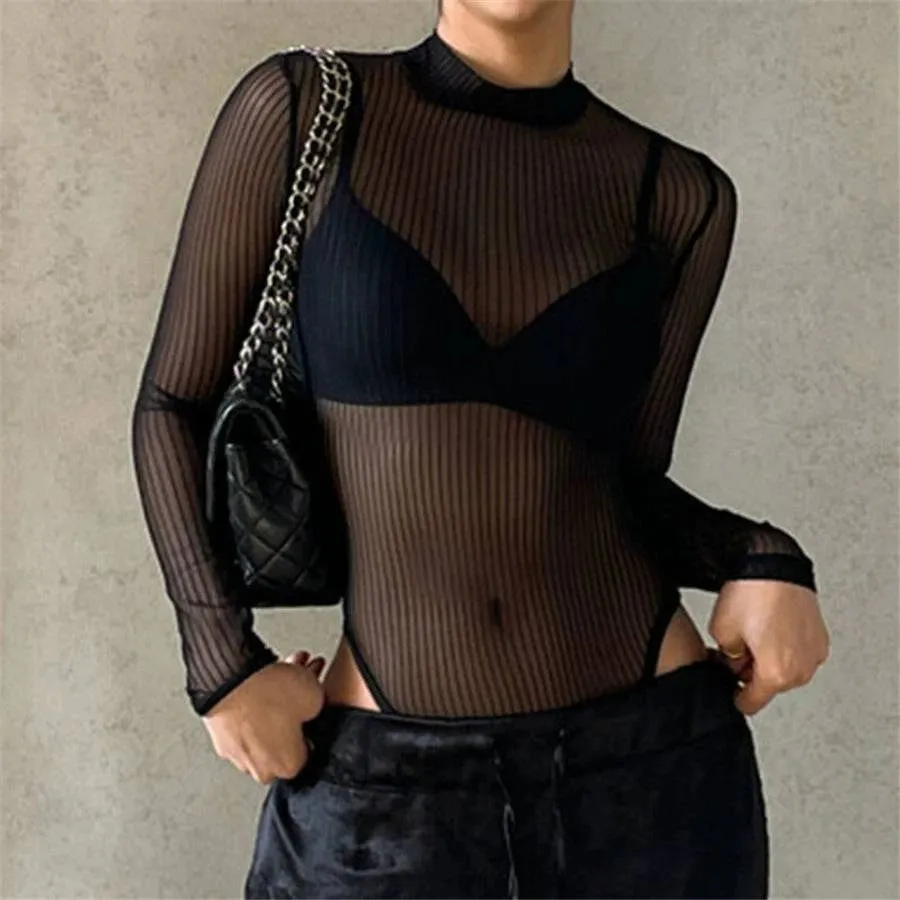 Vertical Stripe Sheer Bodysuit
