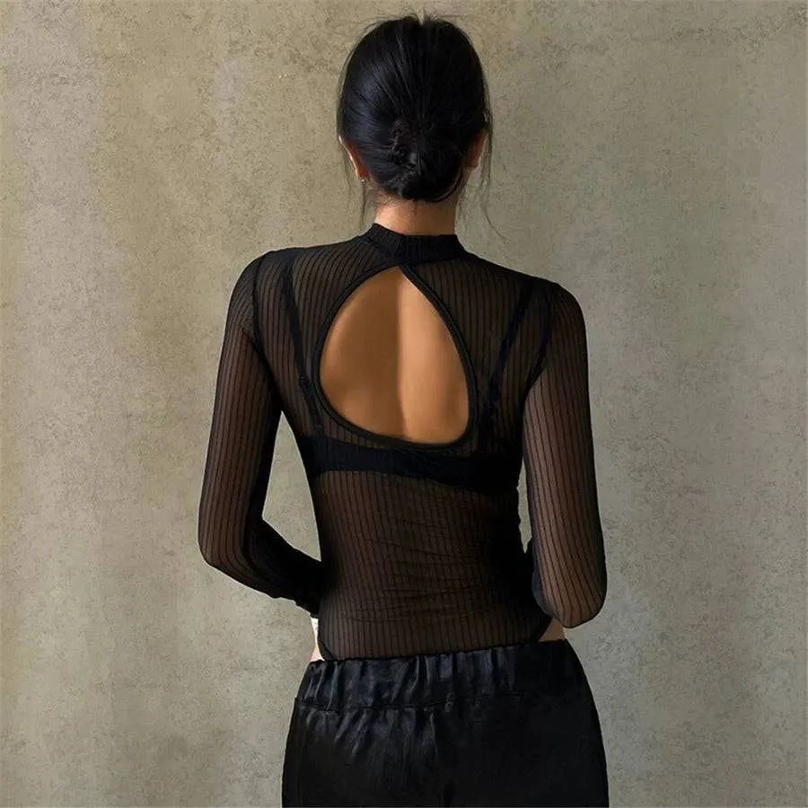 Vertical Stripe Sheer Bodysuit