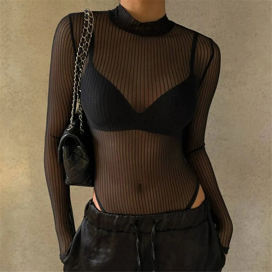 Vertical Stripe Sheer Bodysuit