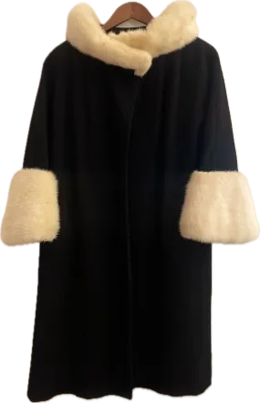 Vintage Black Wool & Fur Trim Swing Coat: Size S/M