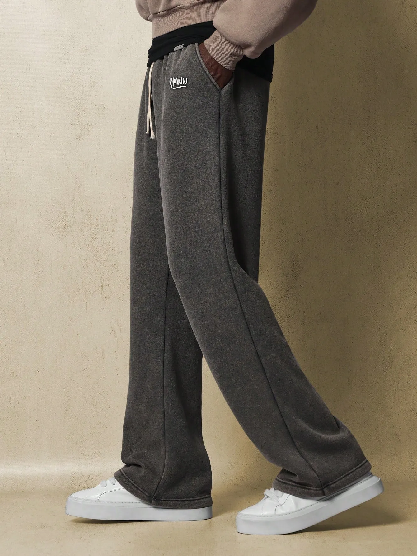 Washed Pull On Flare Fit Sweatpants With Small Graphic Print