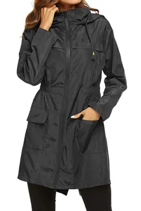Women Breathable Above Knee Lebgth Zipper Closure Waterproof & Windbreaker Awesome Raincoat Jacket - WJC23366
