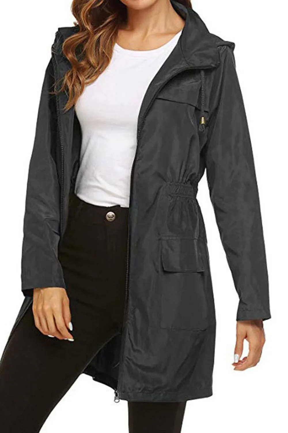 Women Breathable Above Knee Lebgth Zipper Closure Waterproof & Windbreaker Awesome Raincoat Jacket - WJC23366