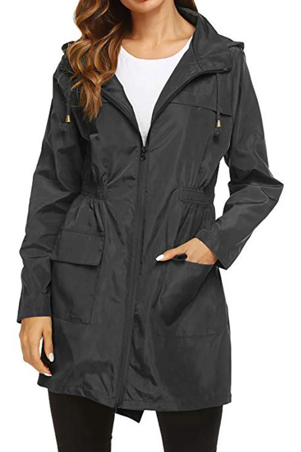 Women Breathable Above Knee Lebgth Zipper Closure Waterproof & Windbreaker Awesome Raincoat Jacket - WJC23366