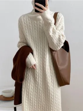 Women's Casual Sweater Dress High Collar Loose Thick Warm Long Sweater Dress