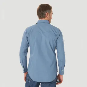 Wrangler FR Flame Resistant Long Sleeve Twill Solid Snap Shirt, FR145BL, Blue