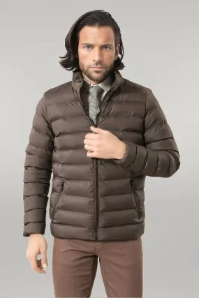 WSS Quilted Standing Collar 2 Pockets Short Khaki Men Down Coat  - Singen